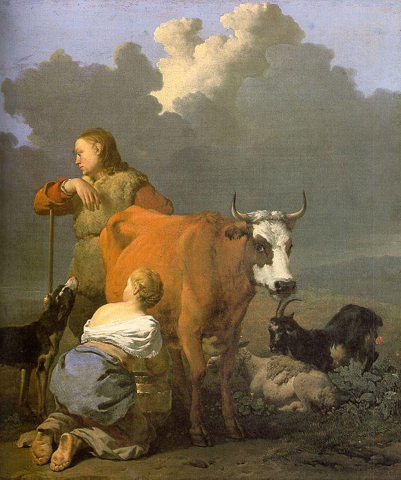 Karel Dujardin Woman Milking a Red Cow China oil painting art